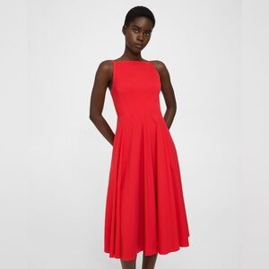 Theory Fit and Flare Square Neck Dress in Grenadine Red